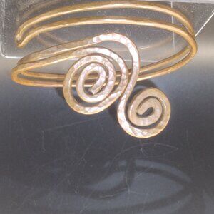 Vintage 1970s Upper Arm Brass Bracelet Gold Tone with Spiral and Volutes